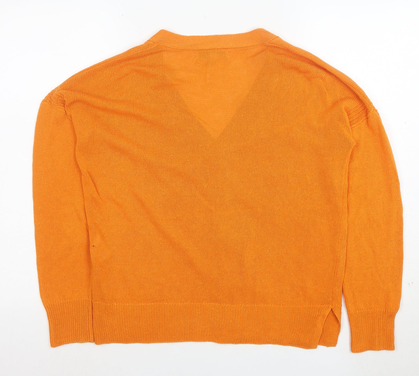Next Women’s Orange V-Neck Long Sleeve Linen Blend Cardigan Size S