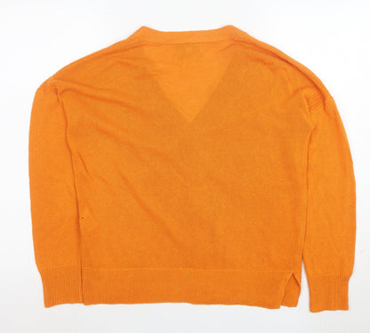 Next Women’s Orange V-Neck Long Sleeve Linen Blend Cardigan Size S