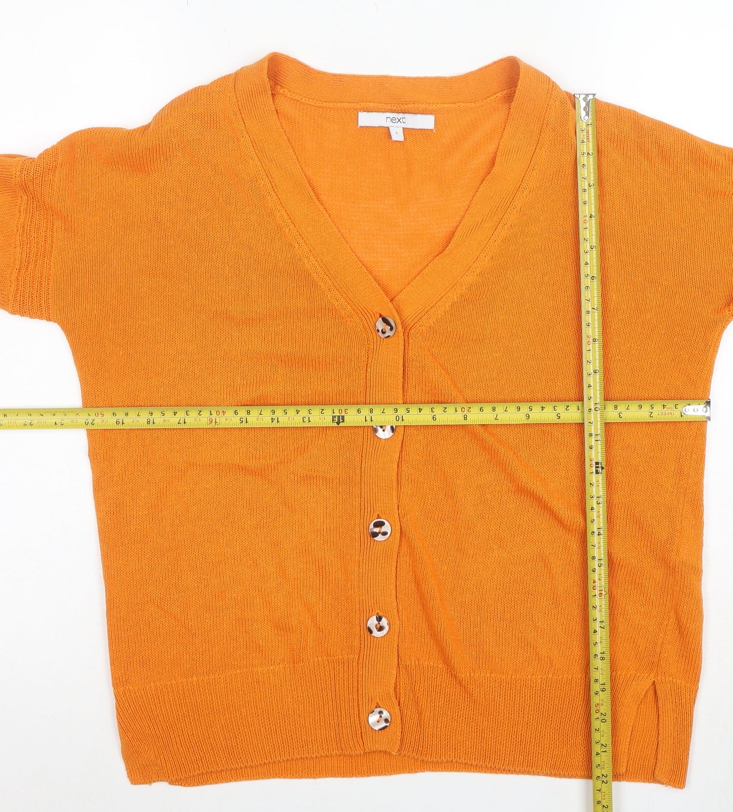 Next Women’s Orange V-Neck Long Sleeve Linen Blend Cardigan Size S