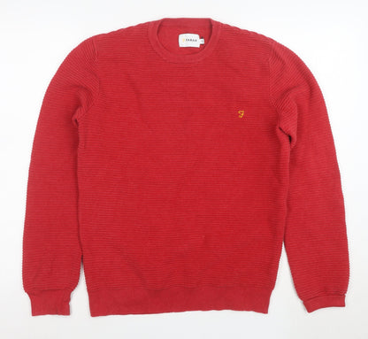 Farah Men’s Red Cotton Crew Neck Jumper Size M Classic Knit