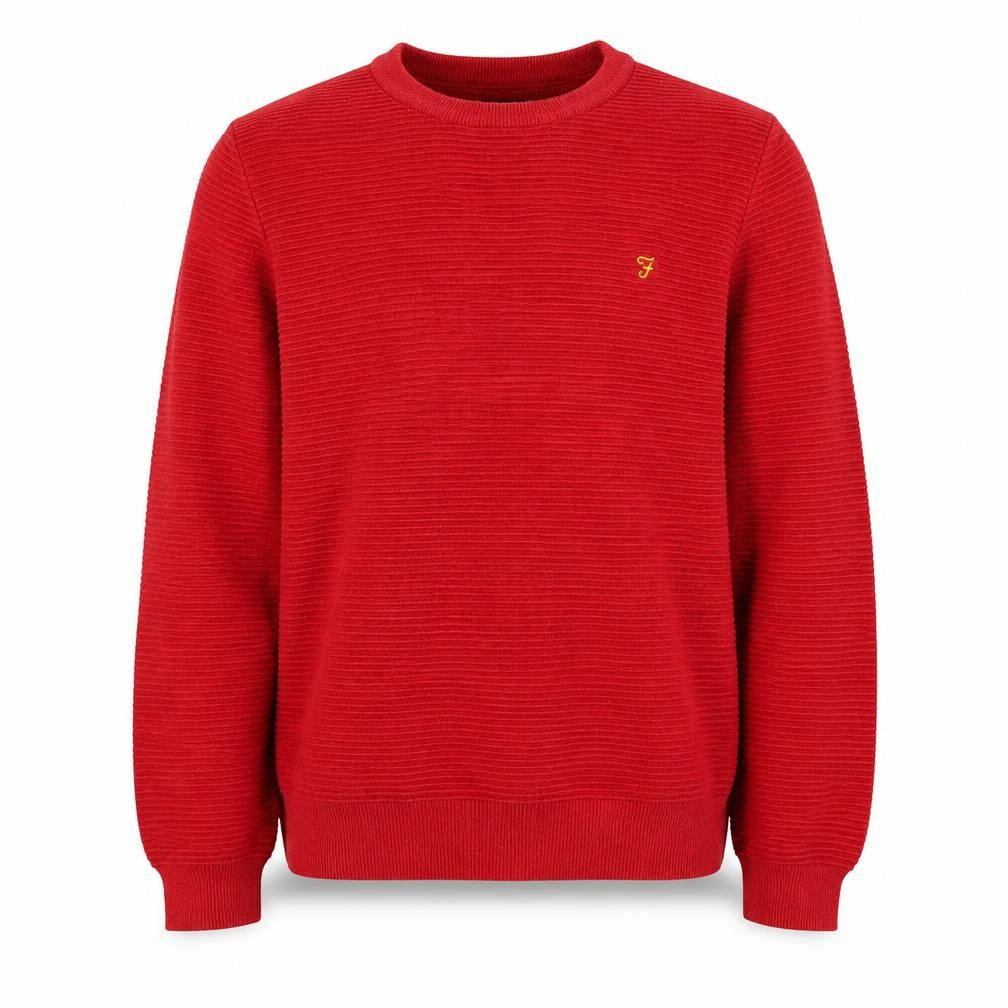 Farah Men’s Red Cotton Crew Neck Jumper Size M Classic Knit