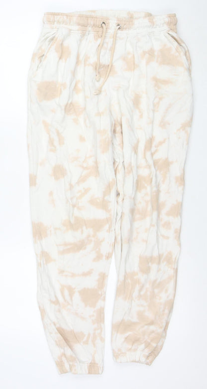 Missguided Womens Beige Tie Dye Cotton Jogger Trousers Size 12