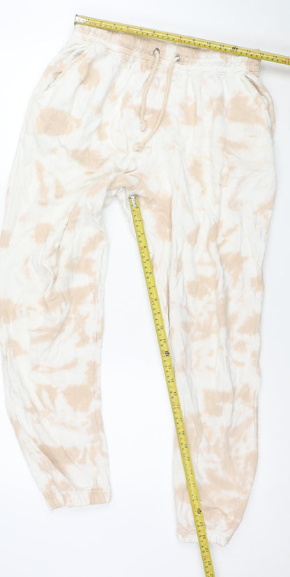 Missguided Womens Beige Tie Dye Cotton Jogger Trousers Size 12