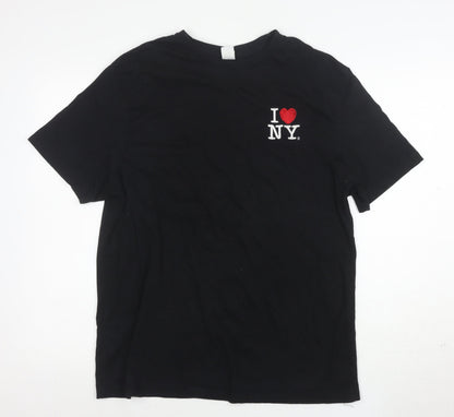 I Love NY Womens Black XL Graphic Embroidered Cotton T-Shirt