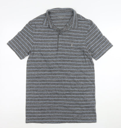 AllSaints Men's Grey Striped Slim Fit Polo Shirt XS