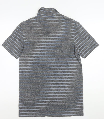 AllSaints Men's Grey Striped Slim Fit Polo Shirt XS