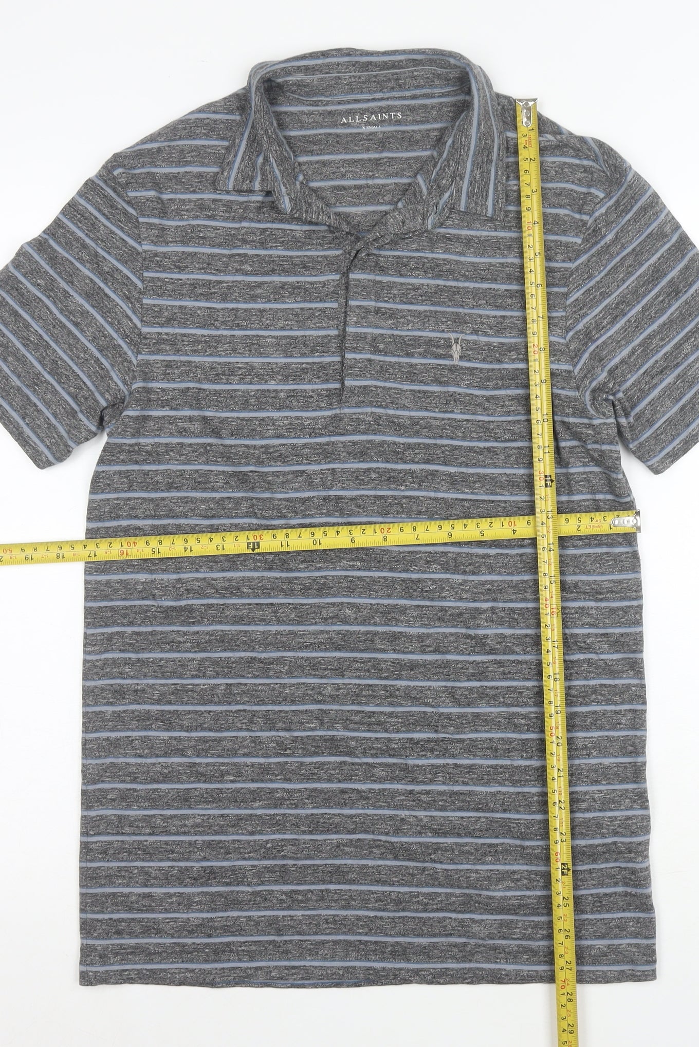 AllSaints Men's Grey Striped Slim Fit Polo Shirt XS