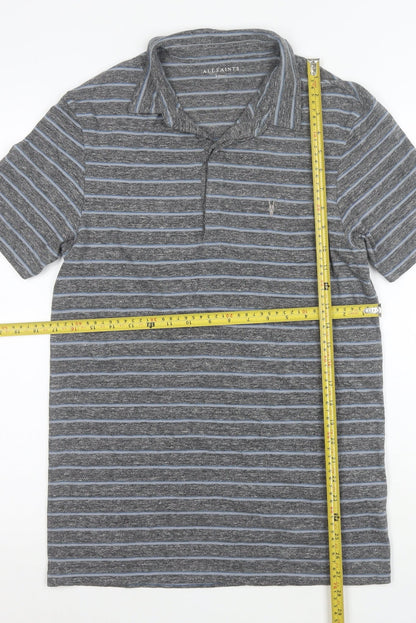 AllSaints Men's Grey Striped Slim Fit Polo Shirt XS