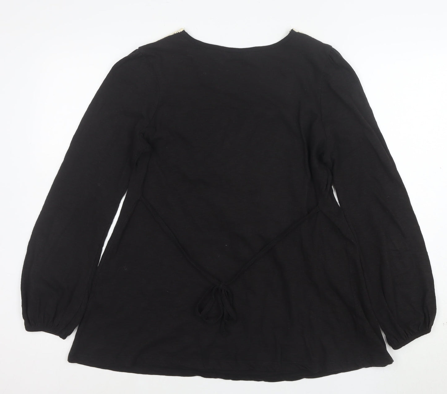 BHS Womens Black Crochet V-Neck Long Sleeve Cotton Tunic Blouse Size 16