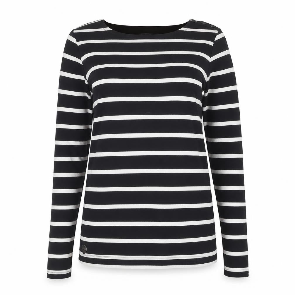 Regatta Women Black White Striped Cotton Long Sleeve T-Shirt Size 12