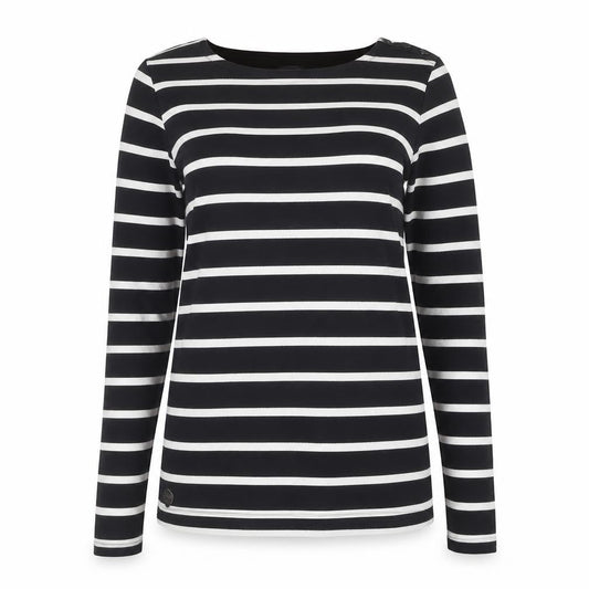Regatta Women Black White Striped Cotton Long Sleeve T-Shirt Size 12