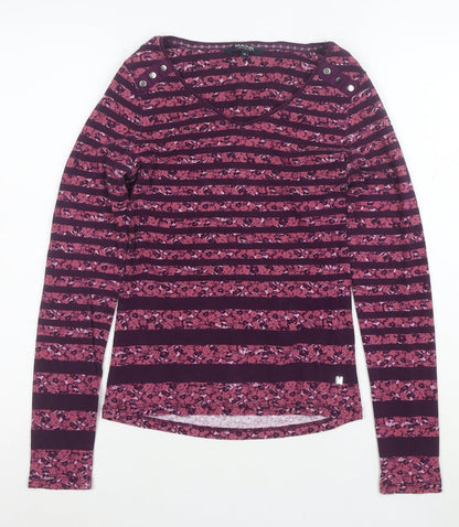 Maine New England Women's Purple Striped Cotton Long Sleeve V-Neck Top Size 10