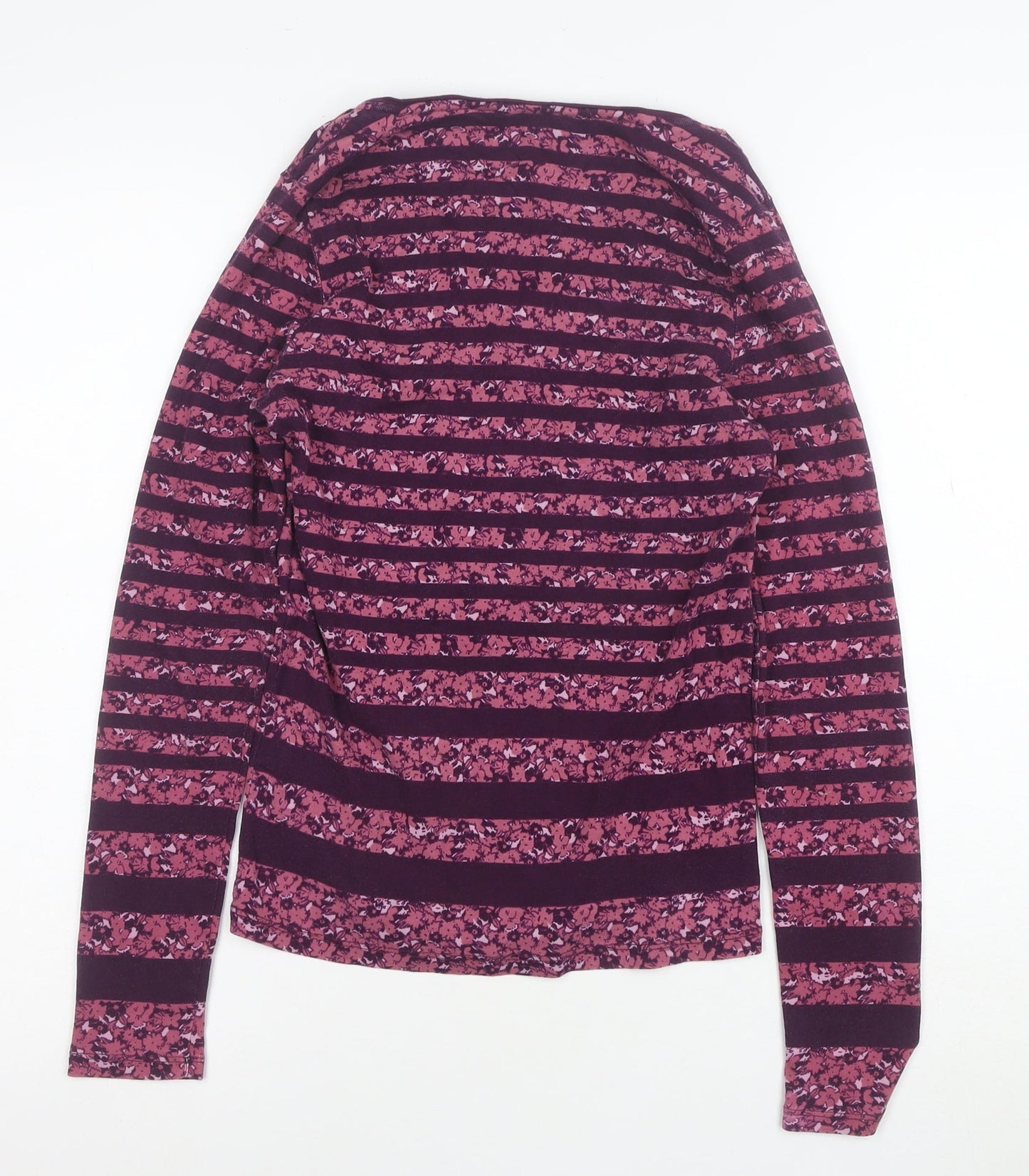 Maine New England Women's Purple Striped Cotton Long Sleeve V-Neck Top Size 10