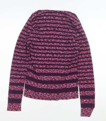 Maine New England Women's Purple Striped Cotton Long Sleeve V-Neck Top Size 10