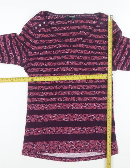 Maine New England Women's Purple Striped Cotton Long Sleeve V-Neck Top Size 10