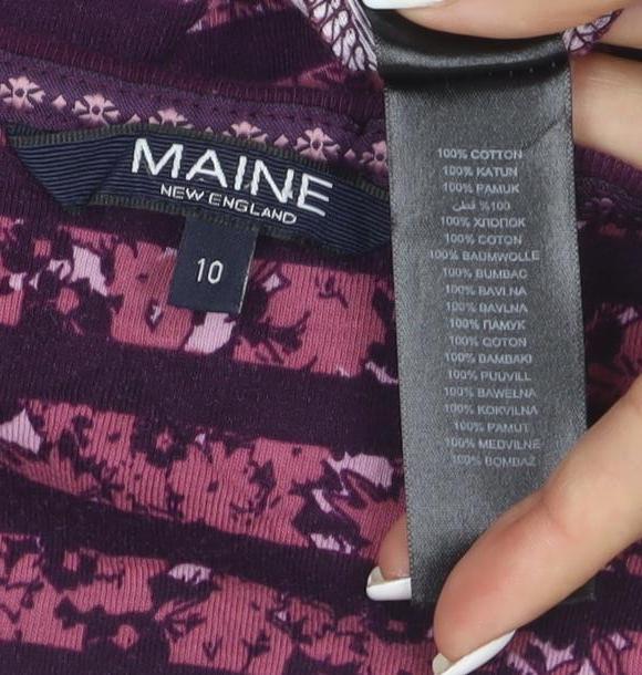 Maine New England Women's Purple Striped Cotton Long Sleeve V-Neck Top Size 10