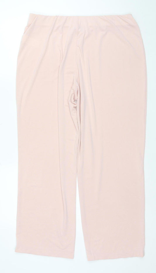 Afibel Women Pink Wide-Leg Stretch Jersey Trousers Size 18