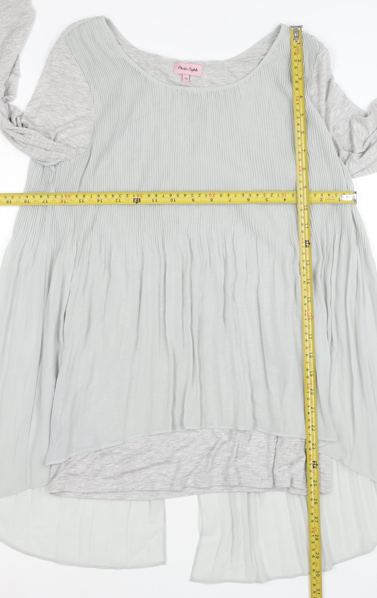 Phase Eight Women’s Grey Pleated Long Sleeve Tunic Blouse Size 10