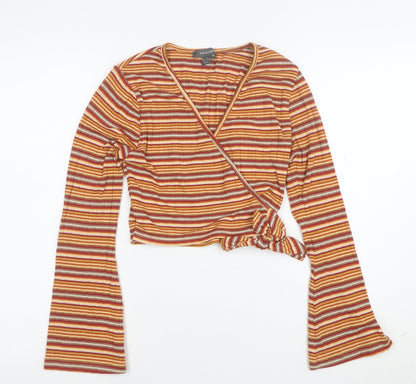 Primark Women’s Multicoloured Striped Wrap Blouse S Long Sleeve