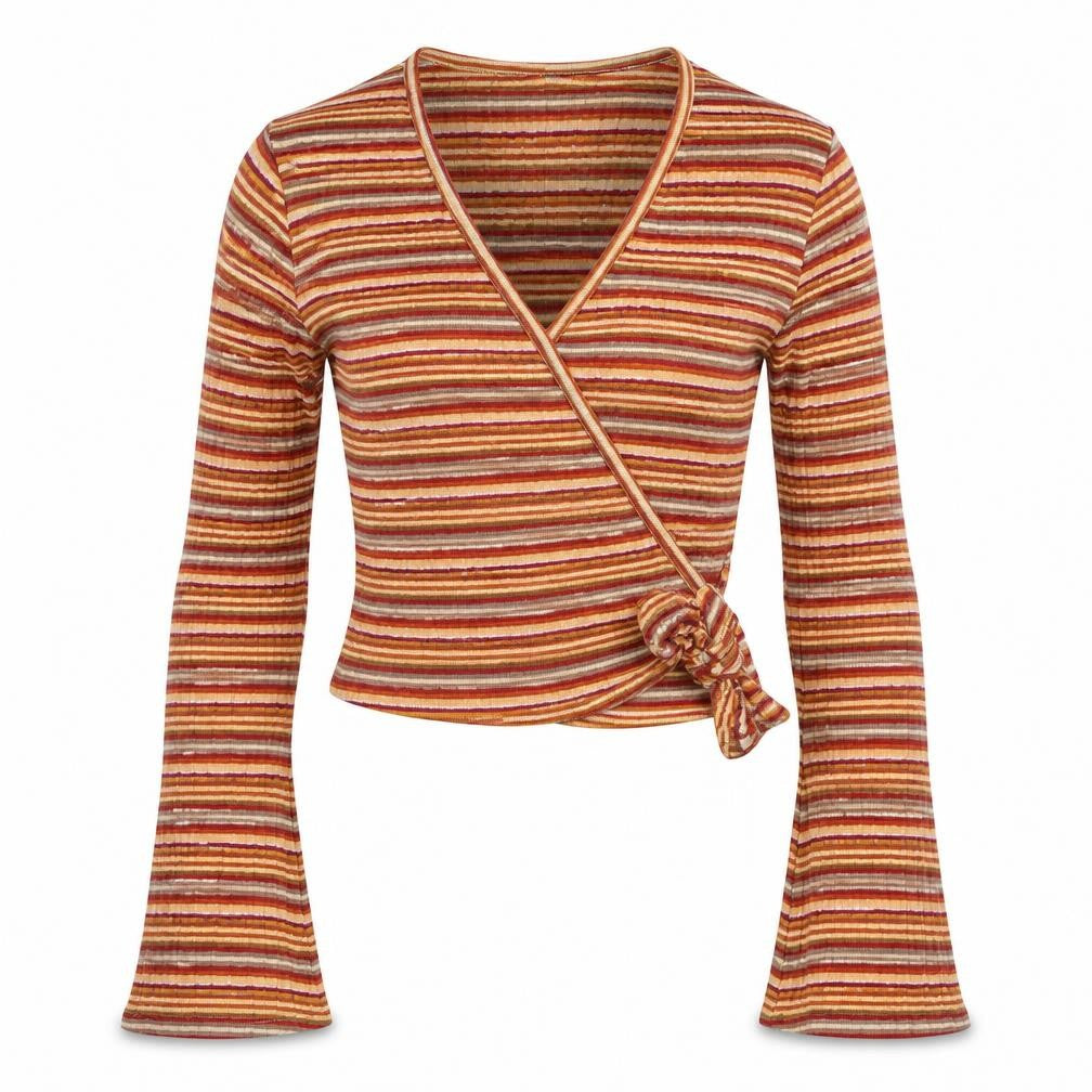 Primark Women’s Multicoloured Striped Wrap Blouse S Long Sleeve