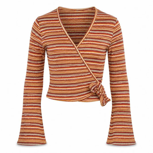 Primark Women’s Multicoloured Striped Wrap Blouse S Long Sleeve