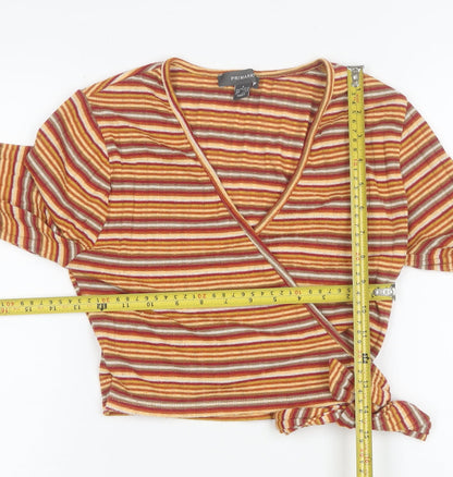 Primark Women’s Multicoloured Striped Wrap Blouse S Long Sleeve