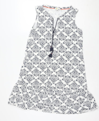 Boden Women’s Blue Geometric Cotton Stretch Shift Dress Size 10