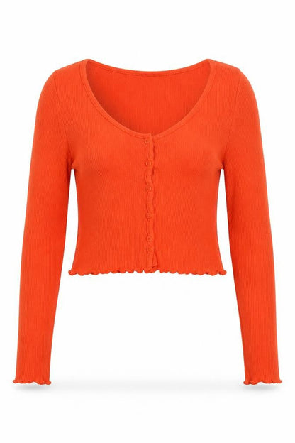 H&M Divided Women's Orange Cropped Knit Button-Up Top Size S