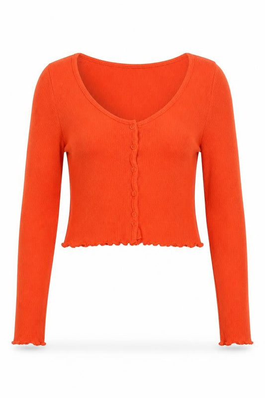 H&M Divided Women's Orange Cropped Knit Button-Up Top Size S