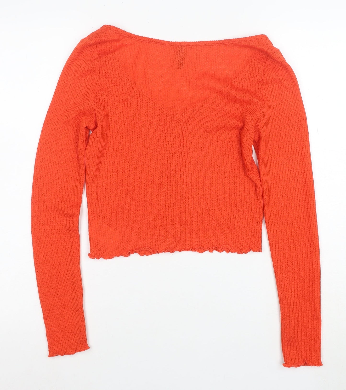 H&M Divided Women's Orange Cropped Knit Button-Up Top Size S