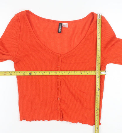 H&M Divided Women's Orange Cropped Knit Button-Up Top Size S
