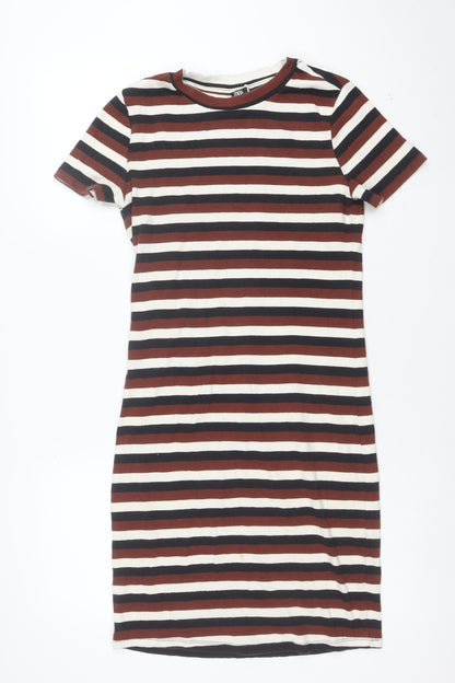 Zara Women Multicoloured Size 14 Striped Bodycon T-Shirt Dress
