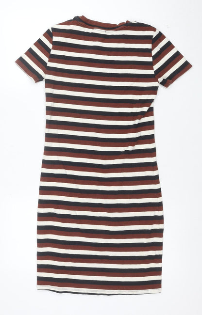 Zara Women Multicoloured Size 14 Striped Bodycon T-Shirt Dress