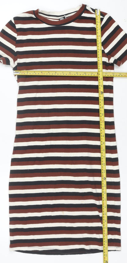 Zara Women Multicoloured Size 14 Striped Bodycon T-Shirt Dress