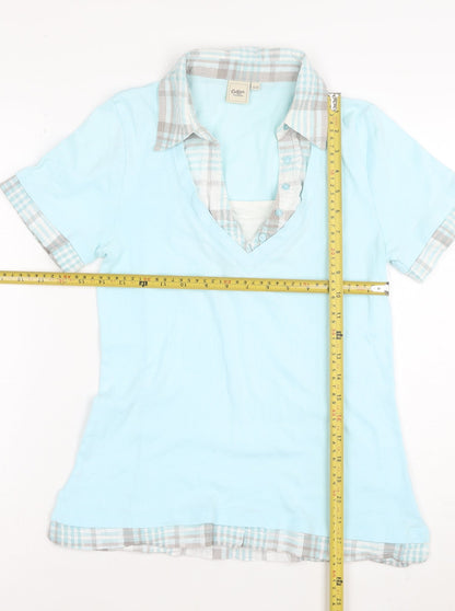 Cotton Traders Womens Blue V-Neck Polo Shirt Size 10 Short Sleeve