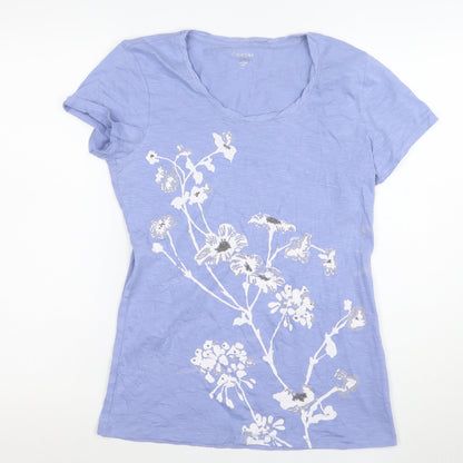 Calvin Klein Women's Blue Floral Beaded Cotton T-Shirt Size M