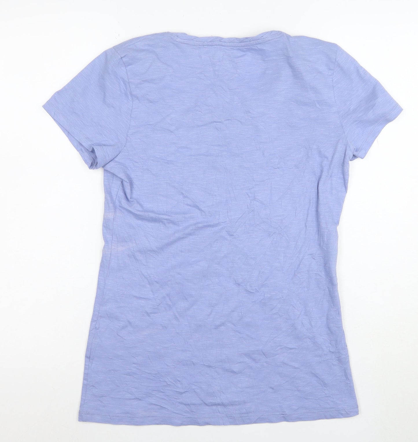 Calvin Klein Women's Blue Floral Beaded Cotton T-Shirt Size M