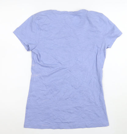 Calvin Klein Women's Blue Floral Beaded Cotton T-Shirt Size M