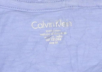 Calvin Klein Women's Blue Floral Beaded Cotton T-Shirt Size M
