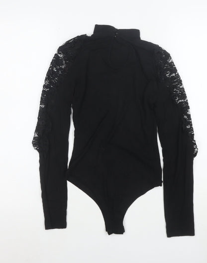 Fashion Union Womens Black Lace Long Sleeve High Neck Bodysuit Size 6