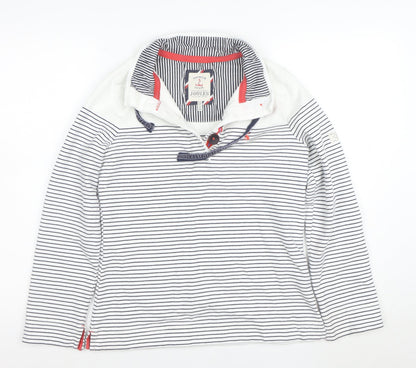 Joules Womens Navy White Striped Henley Sweatshirt Size 8 Cotton