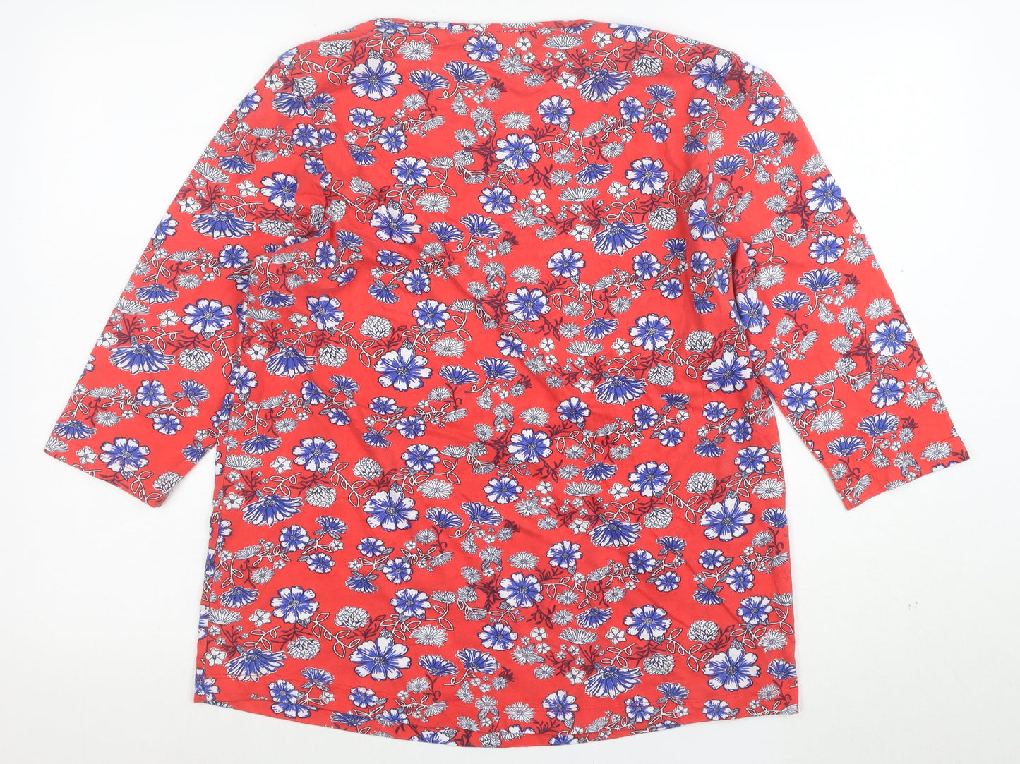 Cotton Traders Women Red Floral 3/4 Sleeve Jersey T-Shirt Size 16