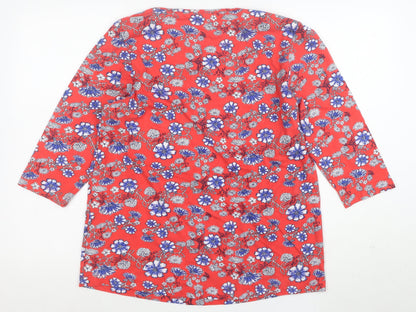 Cotton Traders Women Red Floral 3/4 Sleeve Jersey T-Shirt Size 16
