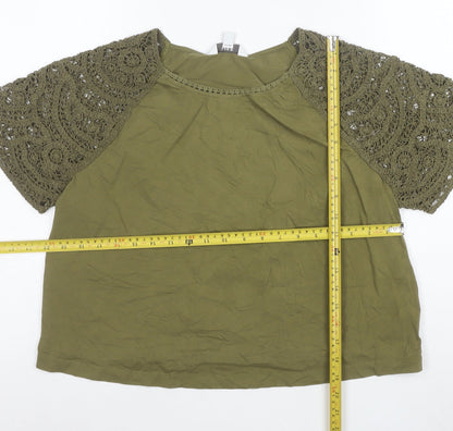 Marks and Spencer Womens Green Crochet Sleeve Cotton Blouse Size 12