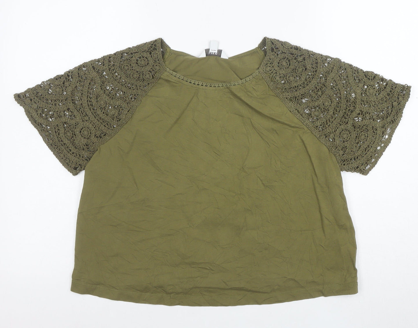 Marks and Spencer Womens Green Crochet Sleeve Cotton Blouse Size 12