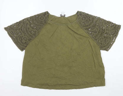 Marks and Spencer Womens Green Crochet Sleeve Cotton Blouse Size 12