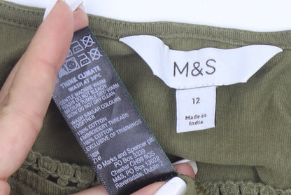 Marks and Spencer Womens Green Crochet Sleeve Cotton Blouse Size 12