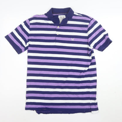 Crew Clothing Co. Men's Purple Striped Cotton Polo Shirt Size L