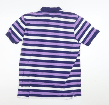 Crew Clothing Co. Men's Purple Striped Cotton Polo Shirt Size L
