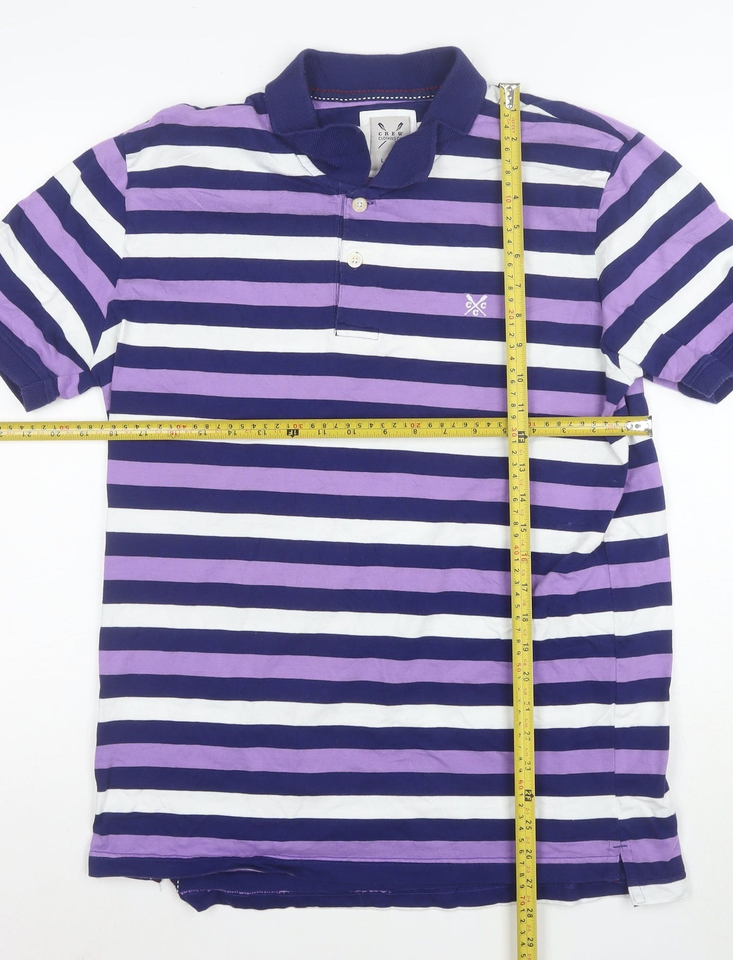 Crew Clothing Co. Men's Purple Striped Cotton Polo Shirt Size L